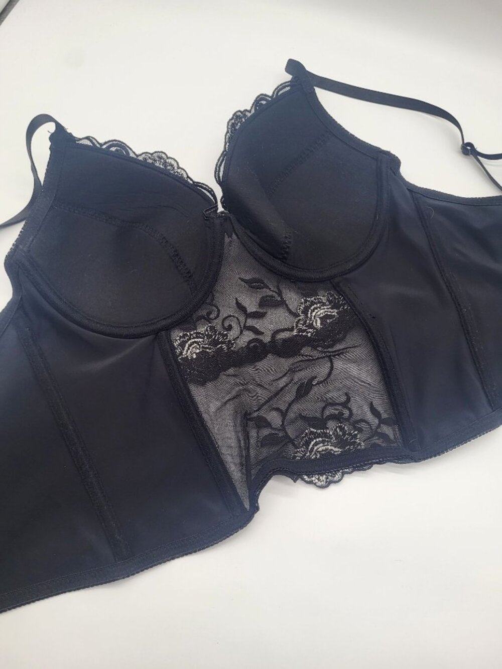 Donna L'Oren Women's Bustier Black White Rose Embroidery Goth Boudoir - Picture 9 of 9